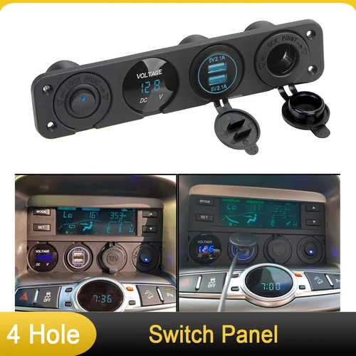 Enchufe de Panel USB de 12V, cargador USB Dual 4 en 1 con interruptor basculante, voltímetro Digital para encendedor de cigarrillos de coche, barco, camión, RV