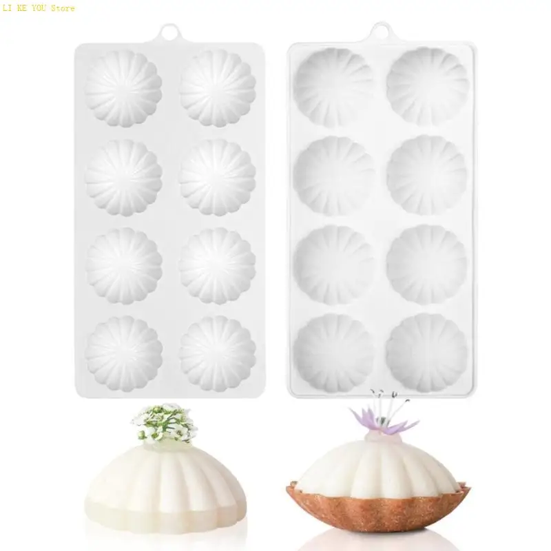 W3JE 8-cavidad pétalos semicirculares silicona mouse mousse molde pastel diy herramienta decoración horno
