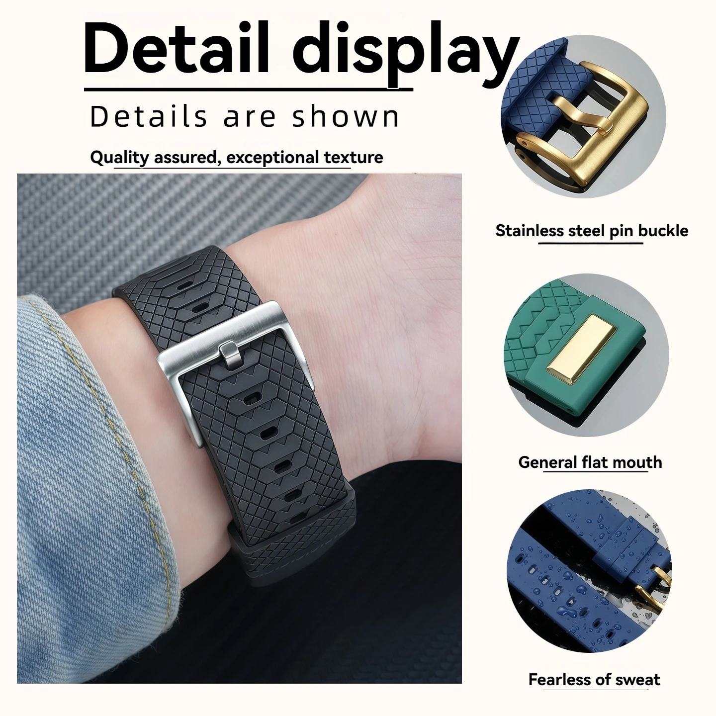 Suitable for Tudor Breitling Tag Heuer F1 sports fluorine rubber watch strap soft non-stick gray watch chain accessories men