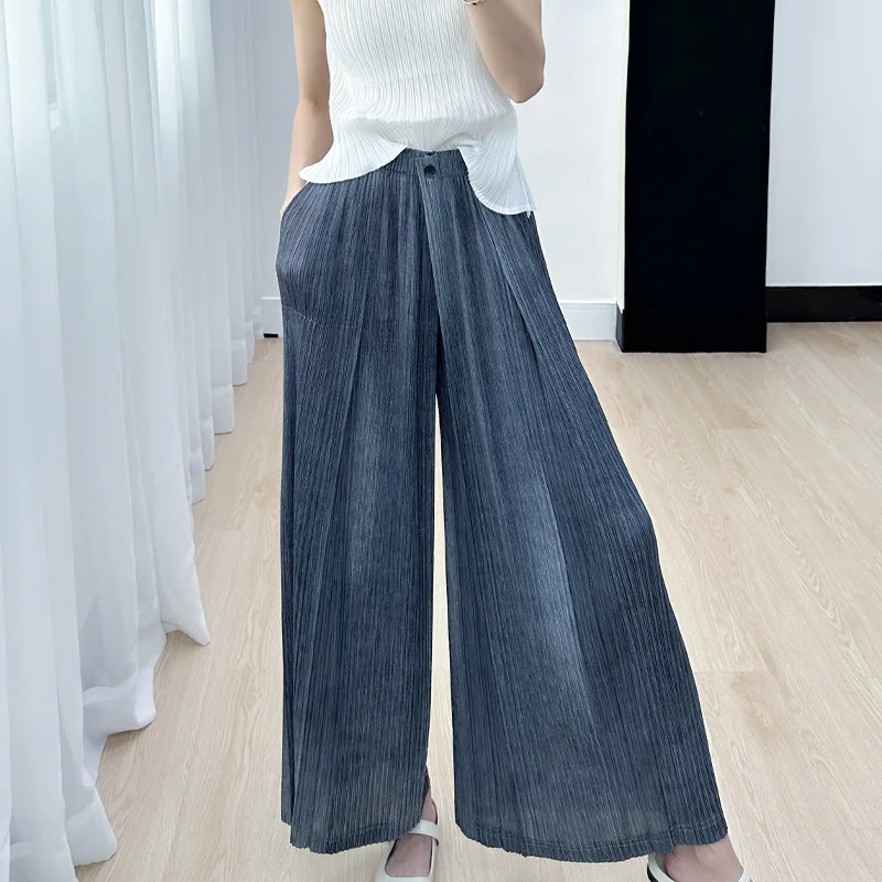 

Miyake Pants Children's Summer 2023 New High Waist Pleated Comfortable Loose Fit Imitation Denim Wide Leg Casual Pants