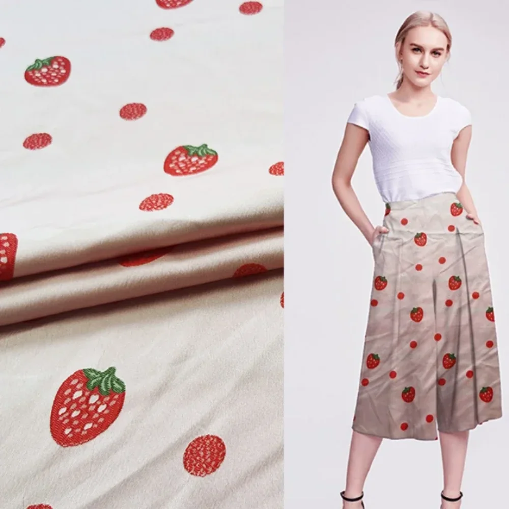 

Strawberry Yarn Dyed Jacquard Fabric Spring Summer Dress Trench Coat Fashion Pants Design Sew Cloth Material By Meter