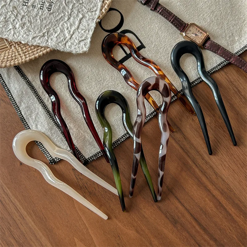 

Elegant U-Shaped Hair Fork Fashion Tortoiseshell Acetate Acrylic Hairpin Geometric Design Hair Sticks Accessories Women Girls