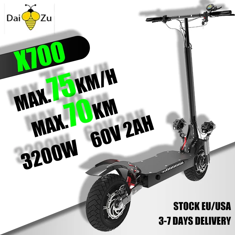 Dual Motor/Brake/Shock Absorber Electric Scooter 3200W Folding E Scooter 75KM/H Max Speed 10 Inch Tire for Adults