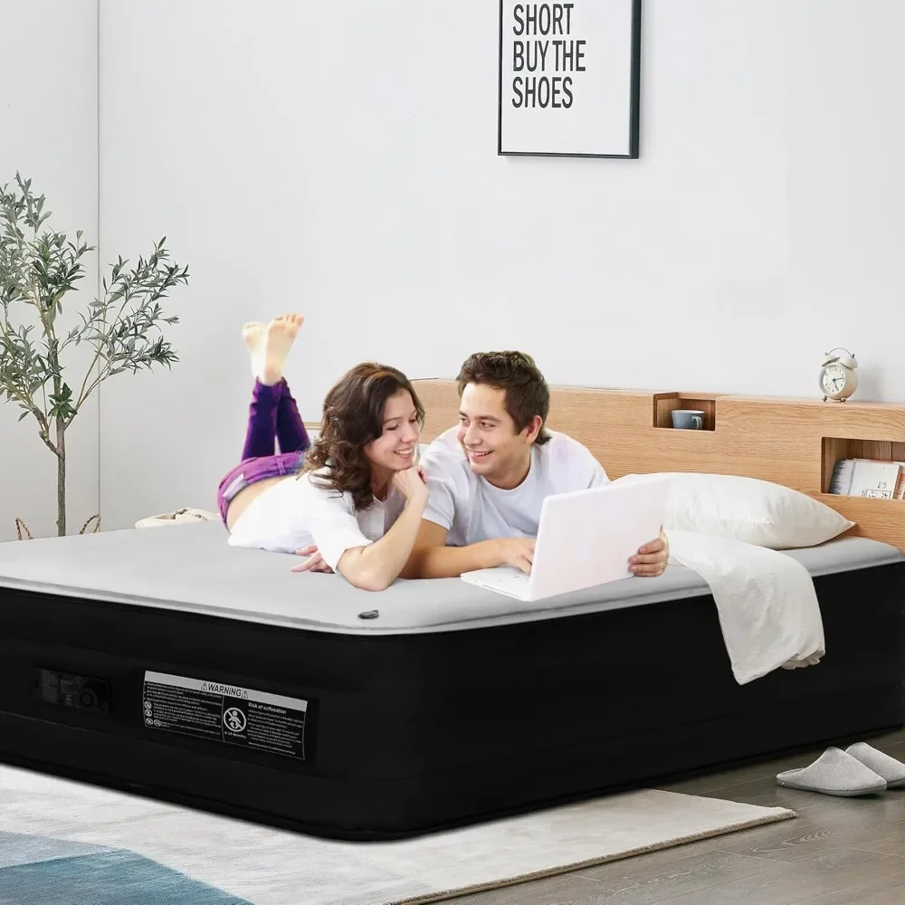 

Inflatable Air Mattress with Built in Pump, 1 1/4" Thick Foam Topper, with Milk Fiber Top Layer, Coil Beam Support, for Home