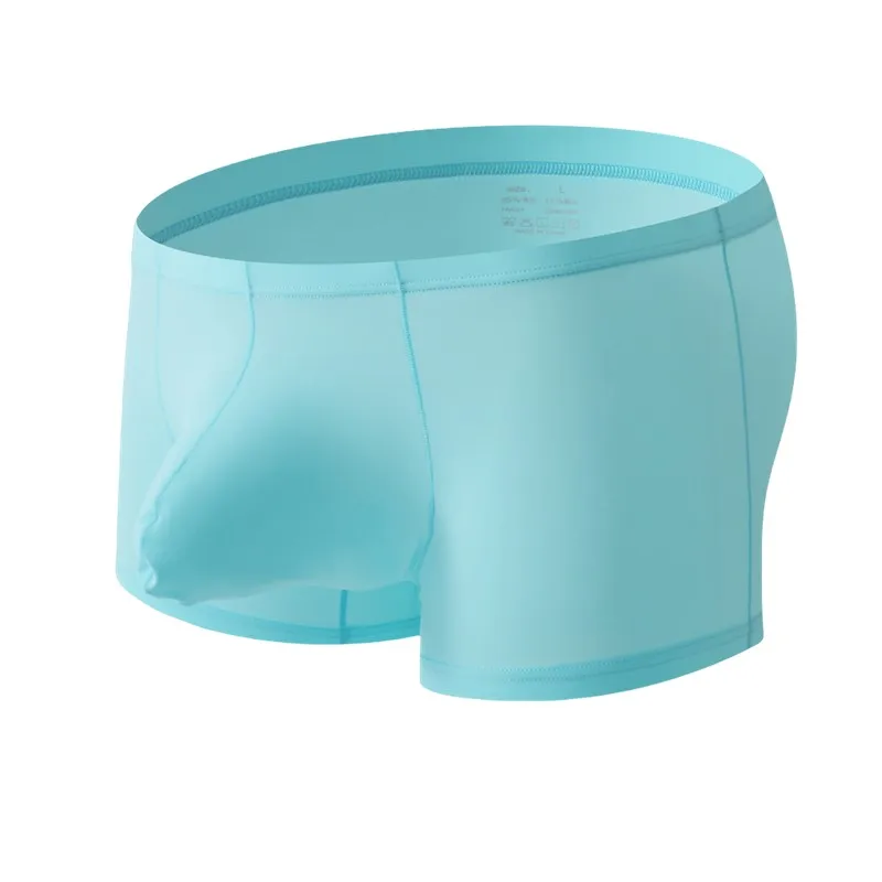 Men Ice Silk Underwear Mid Rise Seamless Boxer Shorts With Penis Pouch Lifts Bulk For Bulge Enhancement