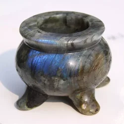 one piece 2inch Natural Flash Labradorite Crystal Magic Halloween Witch Cauldron For Home Decoration
