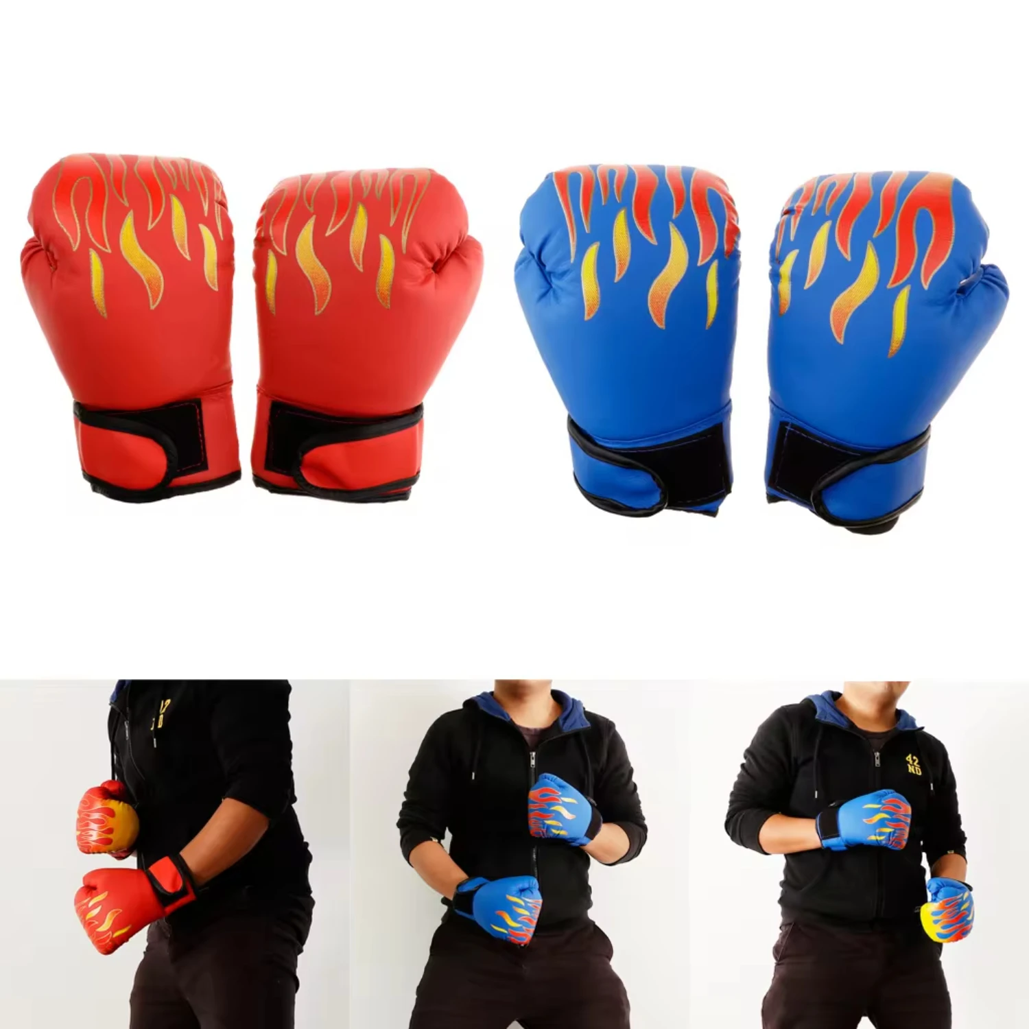 New 2 Pairs PU Boxing Training Gloves MMA Fighting Punching Sandbag  Mitts  Children Age 6 to 12 Years 8oz PU Leather