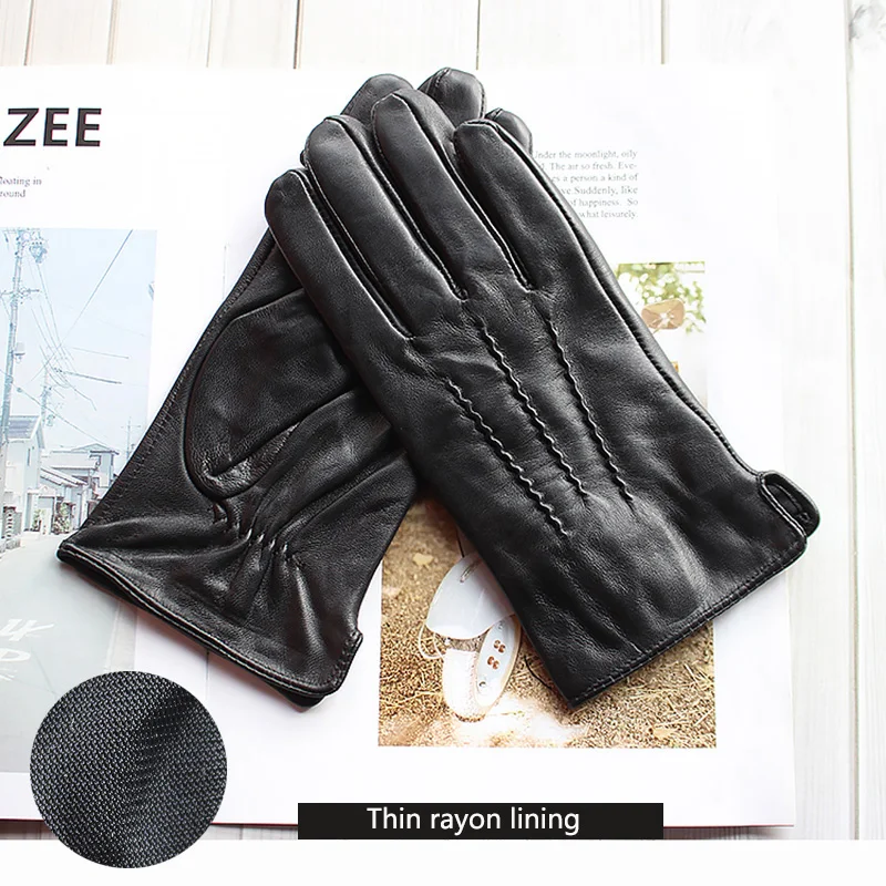 Men's Sheepskin Leather Gloves Single Layer Unlined Thin for Spring Autumn Outdoor Motorcycle Riding Driver