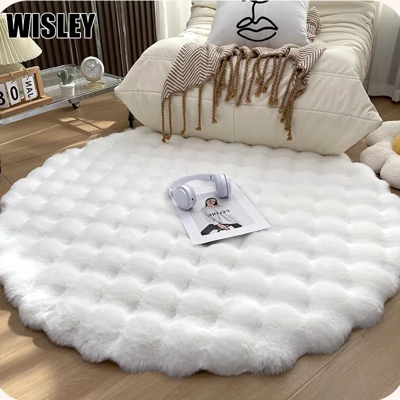 

Nordic Faux Rabbit Fur Mat Fluffy Soft Area Rug Anti-Slip Shaggy Round Rugs for Bedroom Plush Bubble Velvet Floor Mat Room Decor