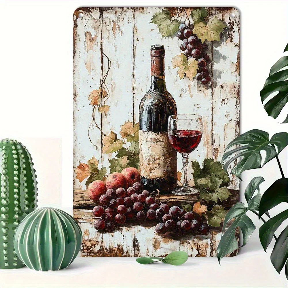 Vintage Wine Grapes Iron Metal Tin Sign 8x12inch Rustic Bar Wall Decor Plaque for Home Cafe