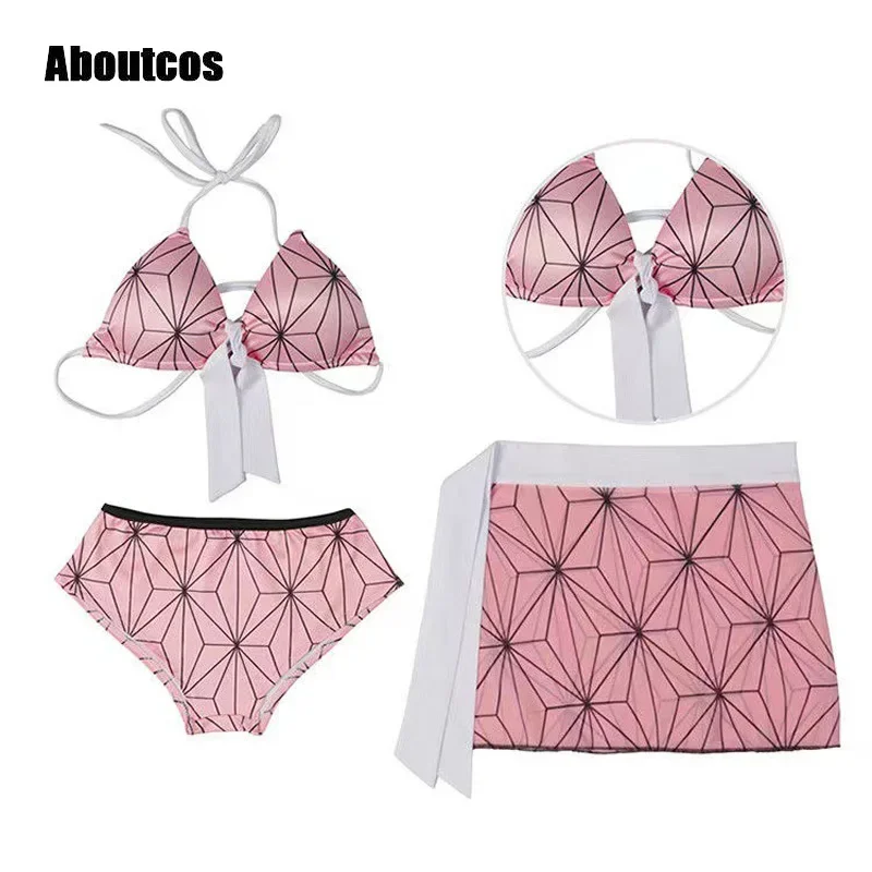 Aboutcos Demon Slayer Kamado Nezuko Costume Cosplay Costume da bagno abiti Halloween Carnival Suit