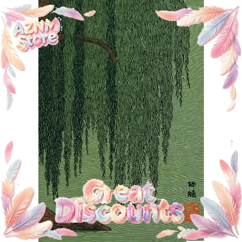 2026 Japanese Cat Under Willow Tree Poster, Unframed Green Nature Cat Wall Art Poster for Living Room and Bedroom Decortions G