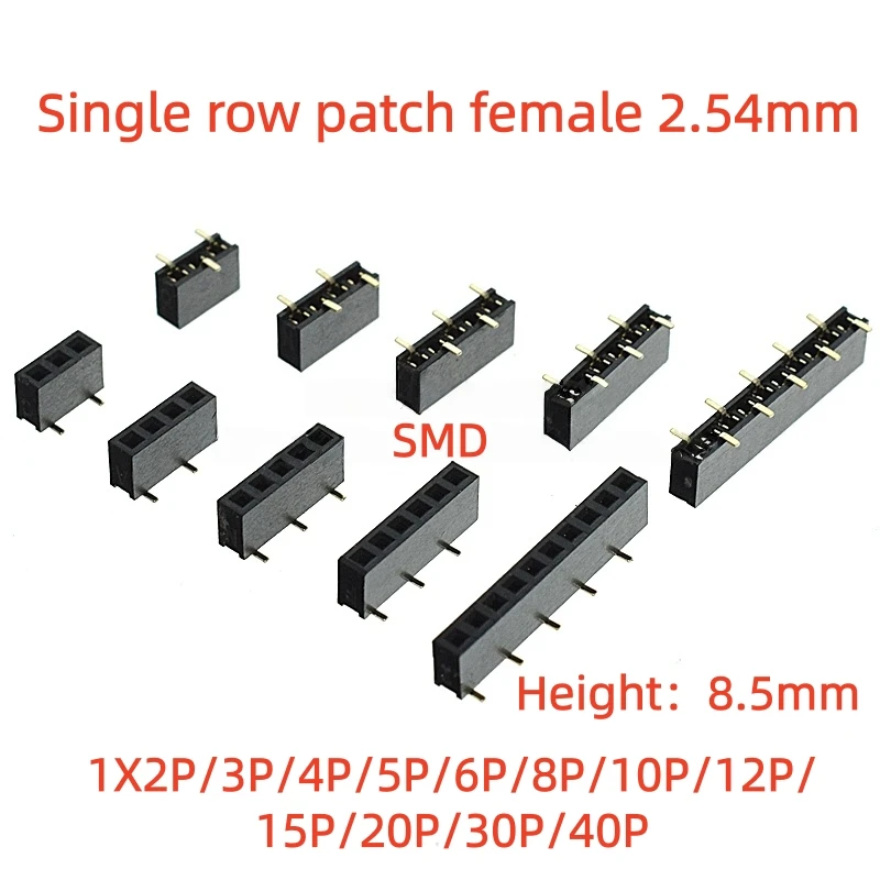 10pcs 2.54mm Smd Stackable 1x2p/3p/4p/5p 6p 8p 10p 40p Ph8.5 Single Row Rohs Smt Female Pin Header 40pin Interleaved Connectors