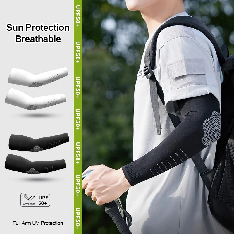 Unisex Ice Silk Sun Protection Arm Sleeves Elastic Anti UV Cooling Breathable Quick Dry Sweat Absorb Guards Lightweight Cuffs