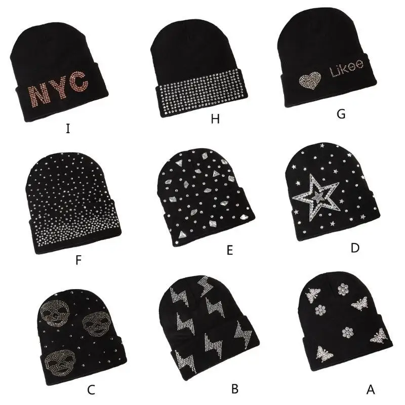 

652F Elastic Windproof Beanie Hat Drill Decor Hat for Adult Teenagers