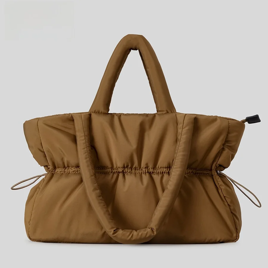 

Сумка-тоут Dstring с большой вместимостью, плиссированная, с отворотом, на хлопковой подкладке, женская рабочая сумка на плечо, из нейлоновой ткани, для повседневного использования