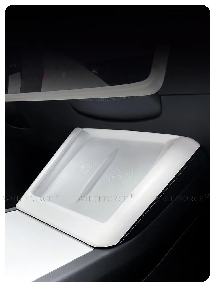 Für Mittelkonsole Kabellose Ladevorrichtung Trim Tesla Model 3 Highland & Model Y Juniper, Alcantara/ABS Material Innenraumschutz – Detail 3