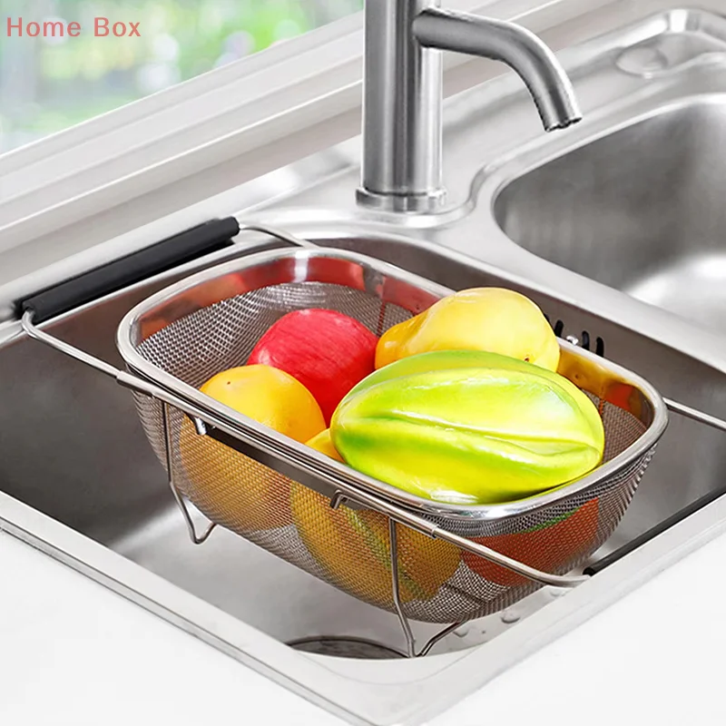 

Kitchen Supply Colander Drain Over The Sink Deep Well Oval Stainless Steel Colander Fine Mesh Extendable Handle Foldable Storage
