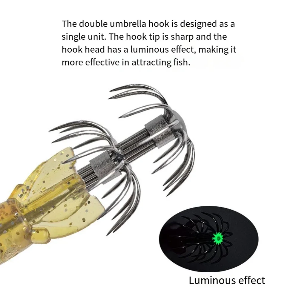

Рыболовная приманка для кальмара, черная, красная, светящаяся приманка для кальмара, приманка для привлечения рыбы, идеально подходит для рыбалки, светящаяся головка крючка