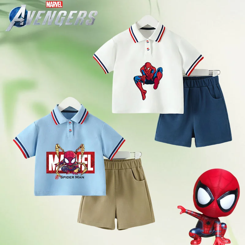 

Marvel Spiderman Boys Summer Fashion Personality Versatile Cartoon Anime Casual Soft Cotton Short Sleeve T-Shirt Shorts Set