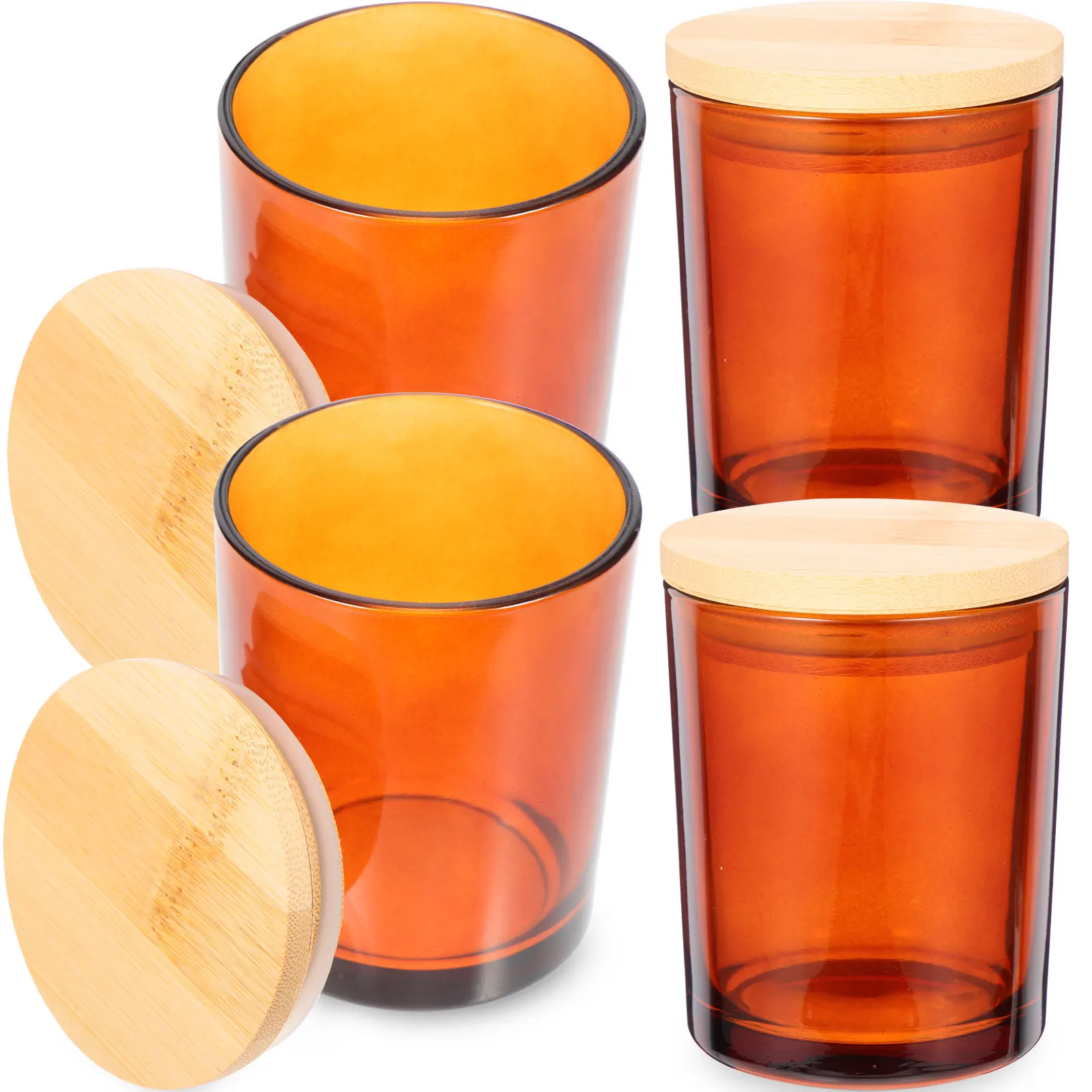 

4Sets Glass Cups Bamboo Lid Scented Holders Wax Containers DIY Home Decor Aromatherapy Household Supply