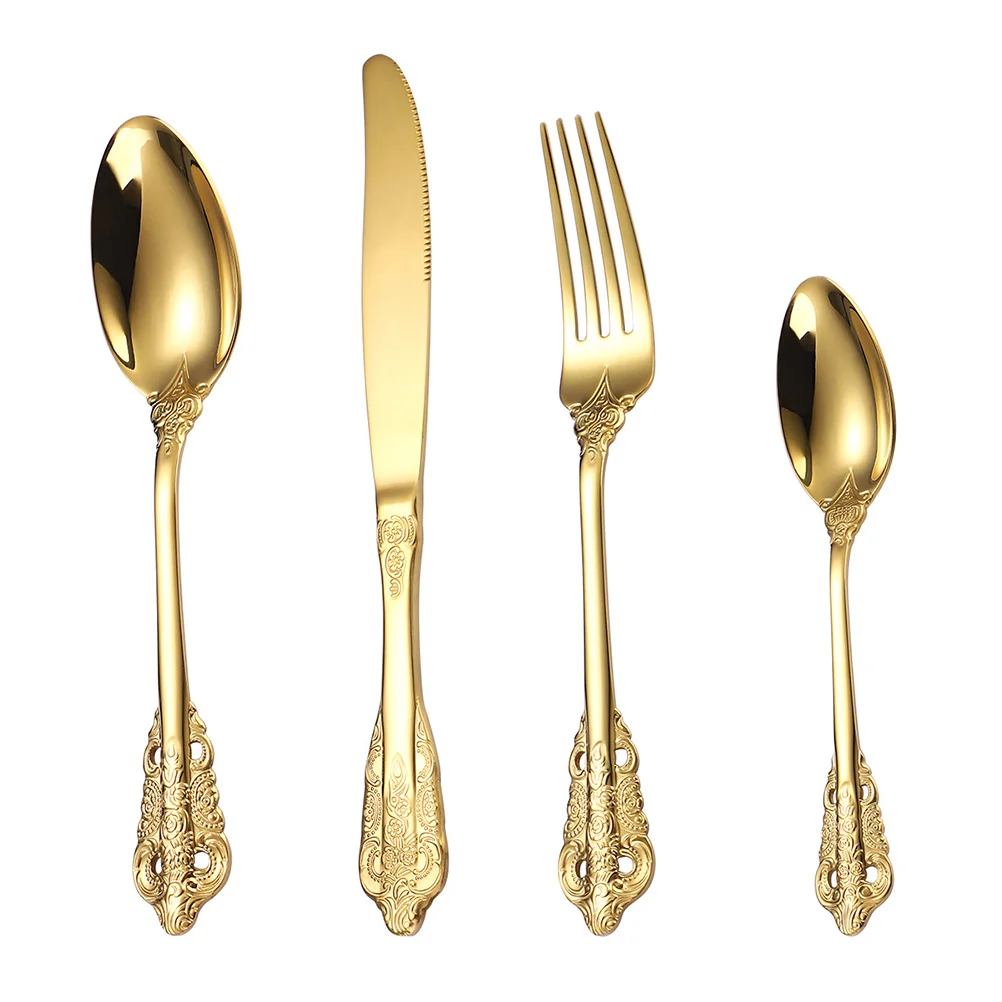 

1Set Stainless Steel Vintage Embossed Tableware Flatware Set for Home Dinner Party Wedding Food Serving