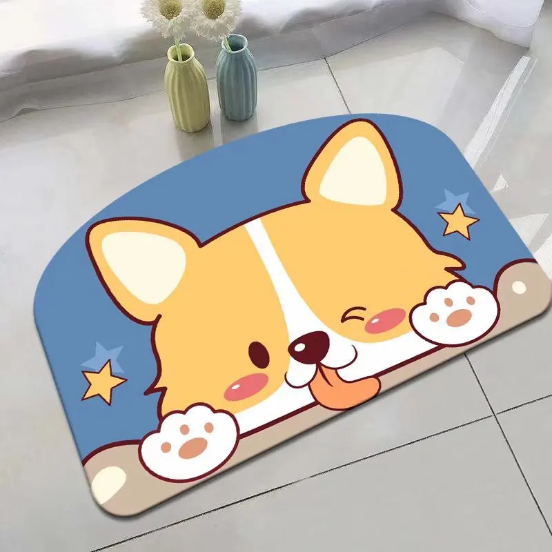 Cute Cat Dog Pig Quick Drying Super Absorbent Bath Mat Anti-Slip Mat Entrance Room Floor Mats Toilet Carpet Home Decor Bath Rug