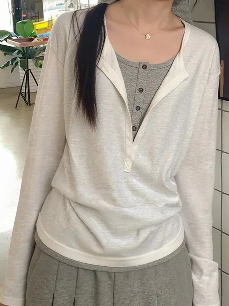 Ladies' Long Sleeve Button up Half Open Collar Loose Fit T-Shirt Korean Style Commute Fashion Autumn Top Women's Clothing