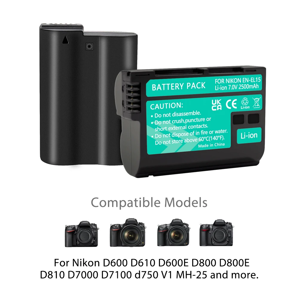 WEIHE EN-EL15A ENEL15A RU EL15A Rechargeable Digital Battery D850 D7000 D600 D810 D750 D610 D7500 D7200 MH-25 MB-D15 EN-EL15