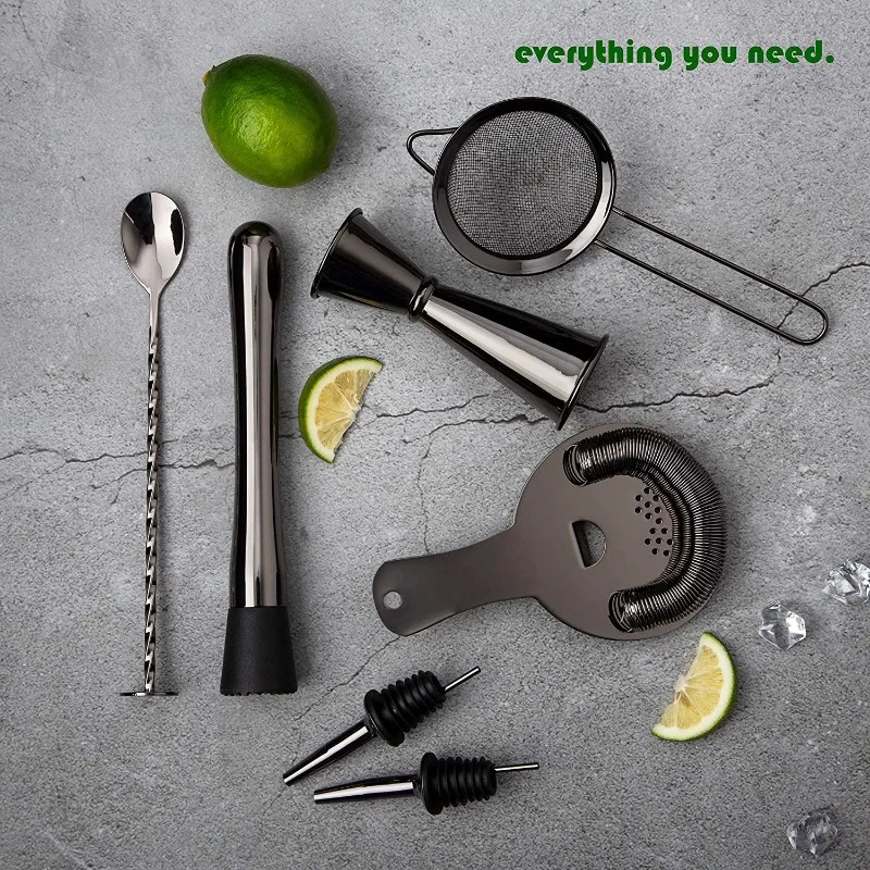 9Pcs Dual 600/750ml Weighted Boston Shaker Kit, Stainless Steel Jigger Strainer Full Tools, Premium Home Bar Mixology Supplies