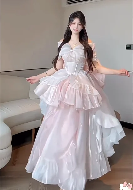 2025 Summer New French Princess Style Pink Strapless Dress Sweetheart Girl Doll Feel Birthday Party Puffy Dresses