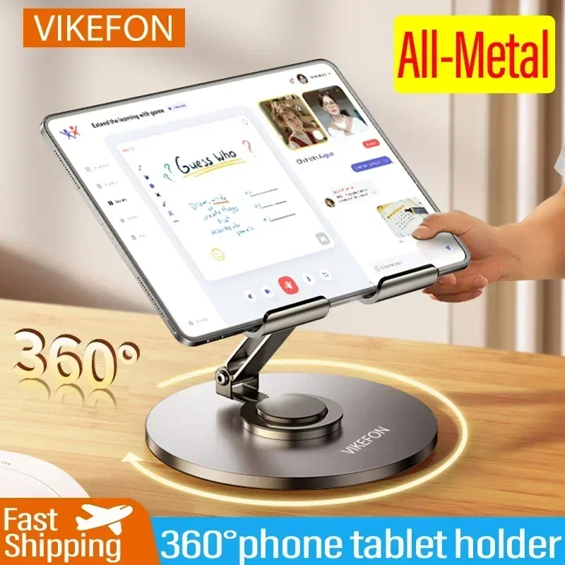 

VIKEFON 360 Tablet Desk Mobile Phone Holder Stand Foldable Lazy Bracket Adjustable Alloy Aluminum Desktop Mount For iPhone iPad