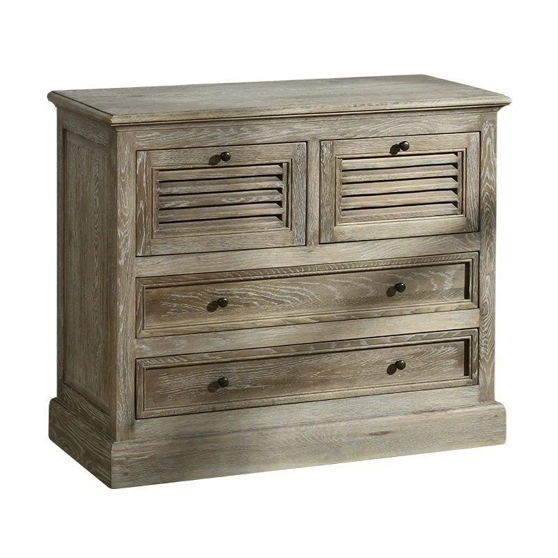 

American rural solid wood dining side cabinet, gray old European porch dish bowl locker