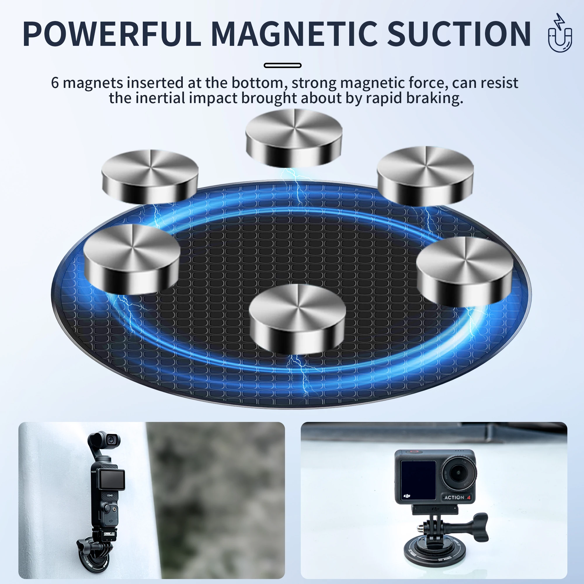 Sunnylife For DJI Osmo Pocket 4 Universal Magnetic Mount Bracket Suction Base For Insta360 X5/X4/Go 3/3S/OSMO Nano/360 Camera