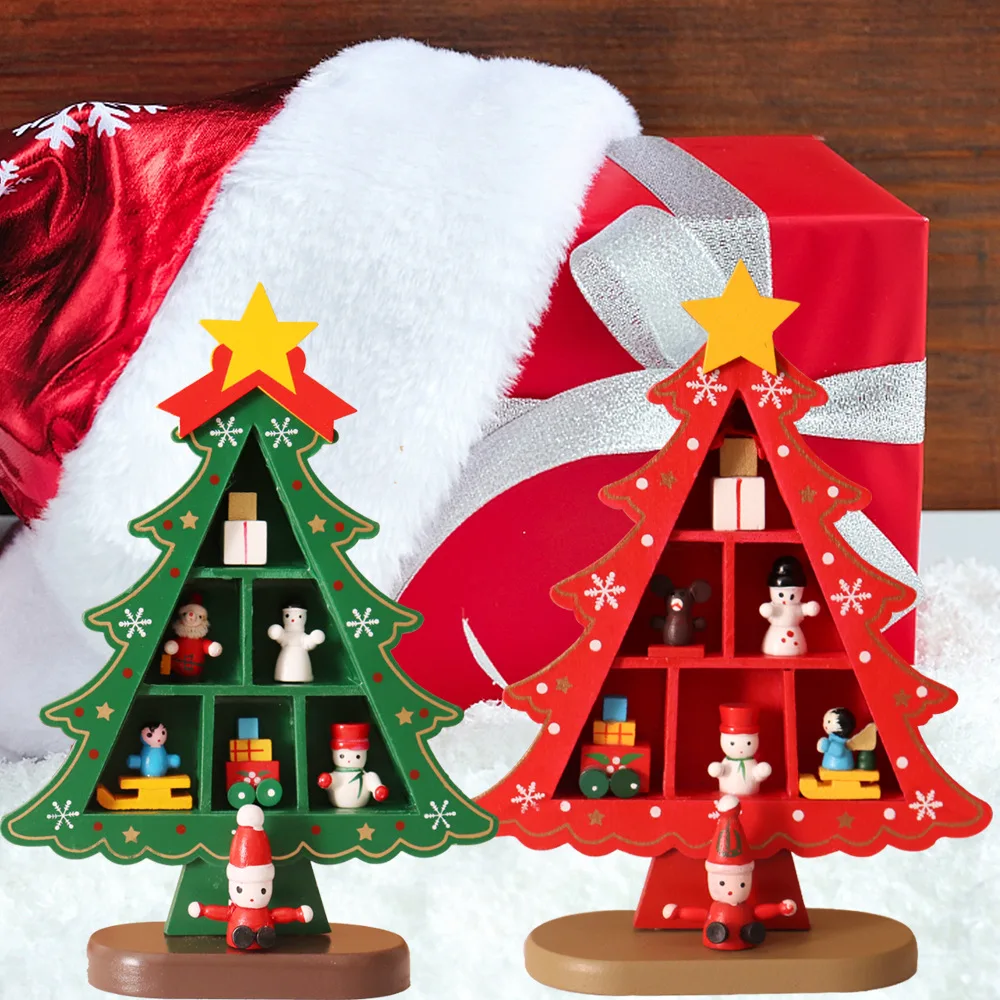 New Christmas Decoration Wooden Christmas Exquisite Decoration Tree Wooden Christmas Tree Showcase Desktop Props Christmas Gifts