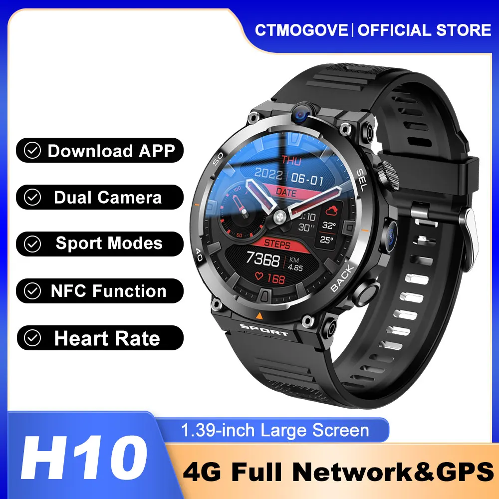 

NEW H10 High Capacity Battery Heart Rate Monitor Dual Camera 4G Net Smart Watch SIM Card Slot for Call Message APP Download