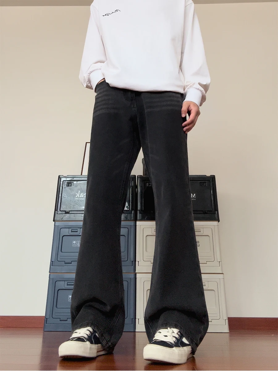 

Retro Washed Black Grey Jeans Slimming Drapey Straight Leg Pants Versatile K660 Youthful Trendy Long Jeans Casual Autumn