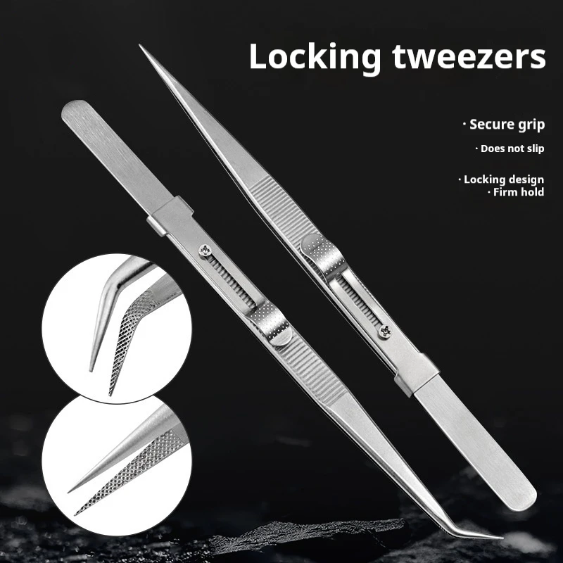1/2pcs Locking Precision Tweezers, Stainless Steel Adjustable Slide Lock Tweezers for Jewelry Electronic Repair