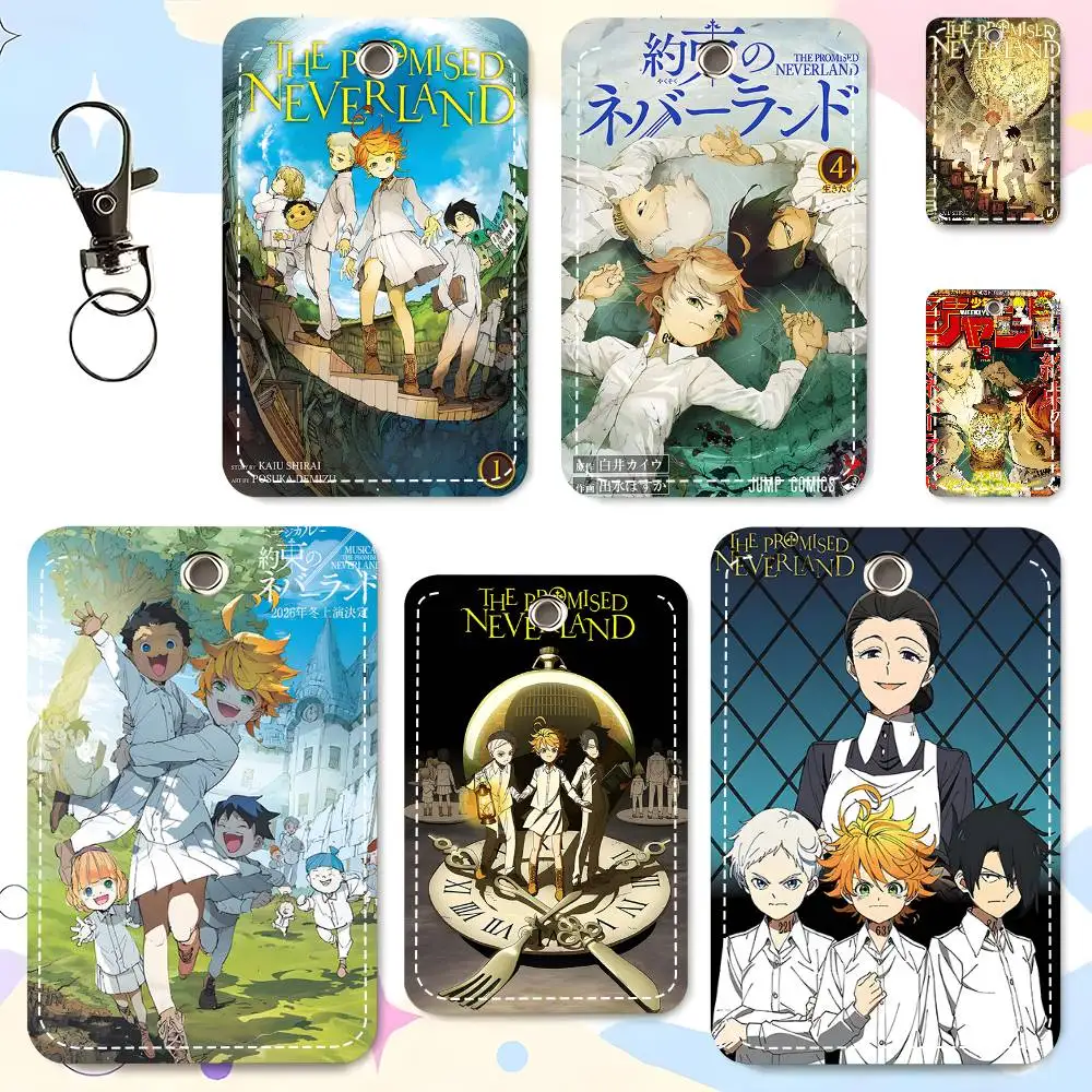1pc The Promised Neverland Card Case Keychain Access Card Bag Key Tag Ring Leather Card Holder Key Ring Access