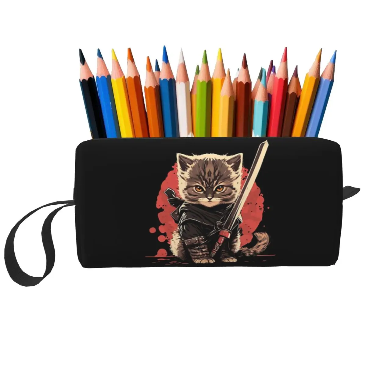 

Cats Anime Samurai Sword Pencil Case for Students School Pen Box Pencil Bag Travel Women Cosmetic Bag Organizer Pouch
