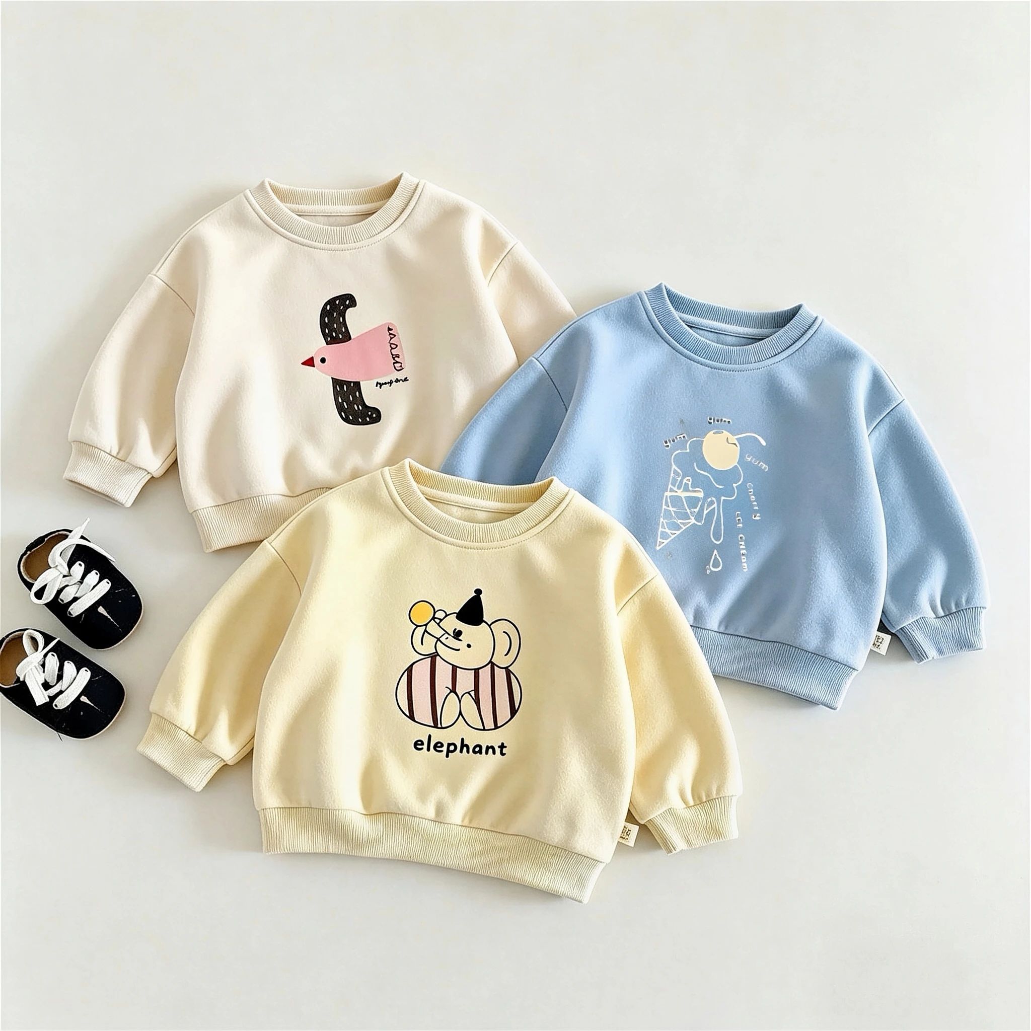Solid Color Simple Fashion Children's Sweatshirt Long Sleeve Tops Korean Style Fashion Baby Girl Boy Round Collar Hoodie 6m-6y