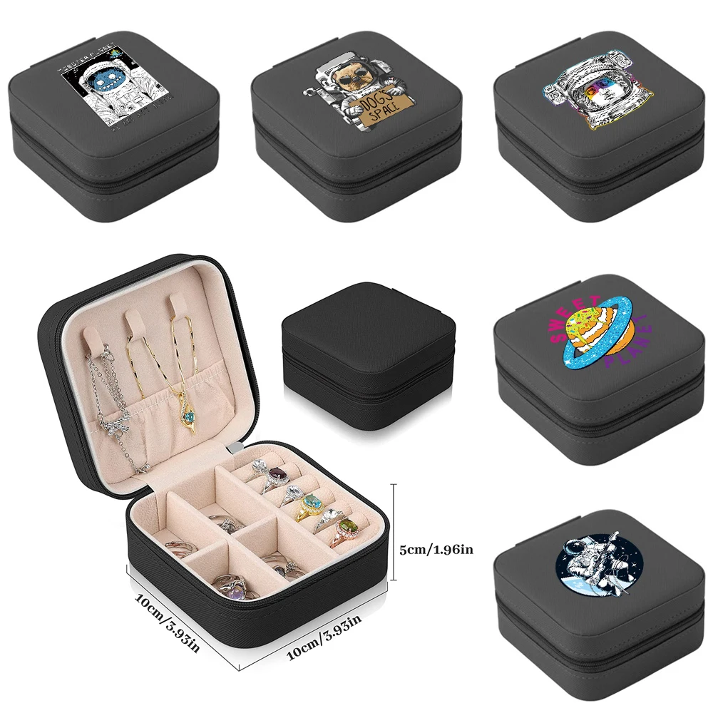 

PU Jewelry Organizer Display Travel Jewelry Case Boxes Astronaut Print Travel Portable Jewelry Box Storage Earring Holder Gifts