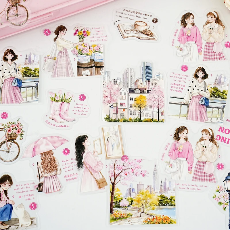 

15pcs Artistic Girl Creative Character PET Sticker Bag for Collage Junk Journal DIY Scrapbook Aesthetic Stationery Supplies