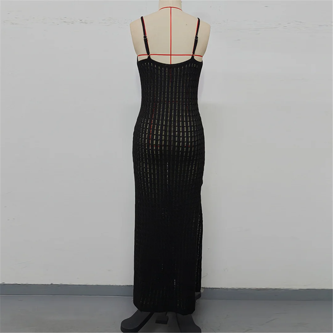 V-Ausschnitt, ärmellos, mit Ausschnitten, gehäkelt, gestrickt, Tunika, Strandkleid, Strandmode, Damen, V7212 – Detail 25