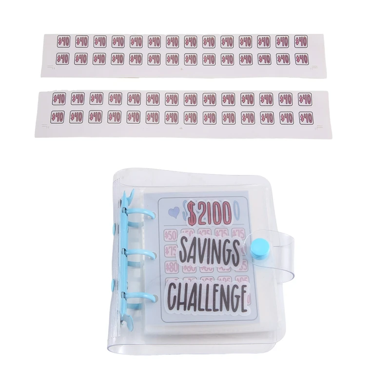 2100 Savings Challenge Binder Money Saving Challenge Mini Budget Binder With Cash Envelopes PVC Blue 1 PCS