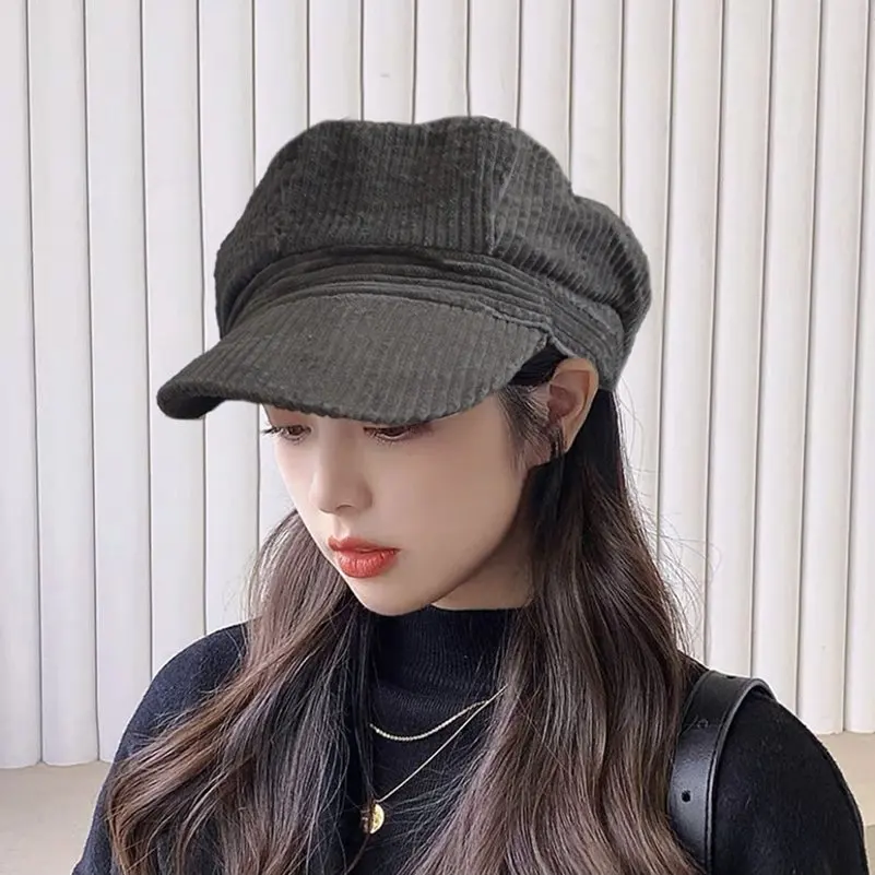 Vintage Women Corduroy Hat Newsboy Caps Octagonal Baker Peaked Beret Driving Hat Female Sunscreen Hats Painter Tour Cap