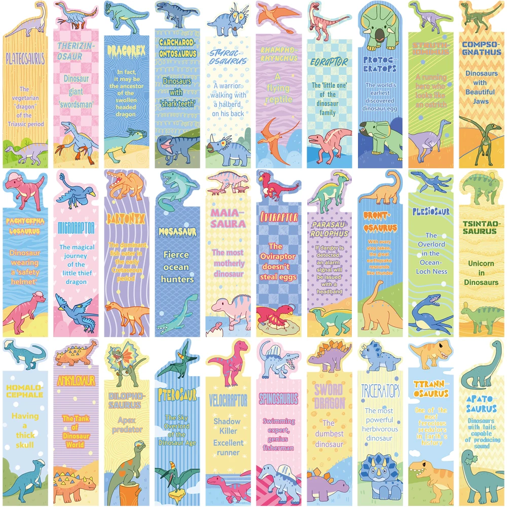 30PCS CDinosaur Alien Bookmark Decoration Painting Reading Page Book Labeled Paper Student Book Gifts to Mark Cards Bookmark