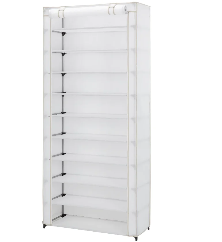 

NEW 10 Shelf Organizer Shoe Rack with Cover to Hold 30 Pair Shoes, White