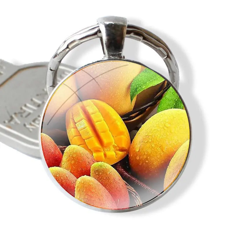 Keychain Glass Cabochon Metal Pendant Classic Men's Women's Keyring Summer Fruit Lemon Watermelon