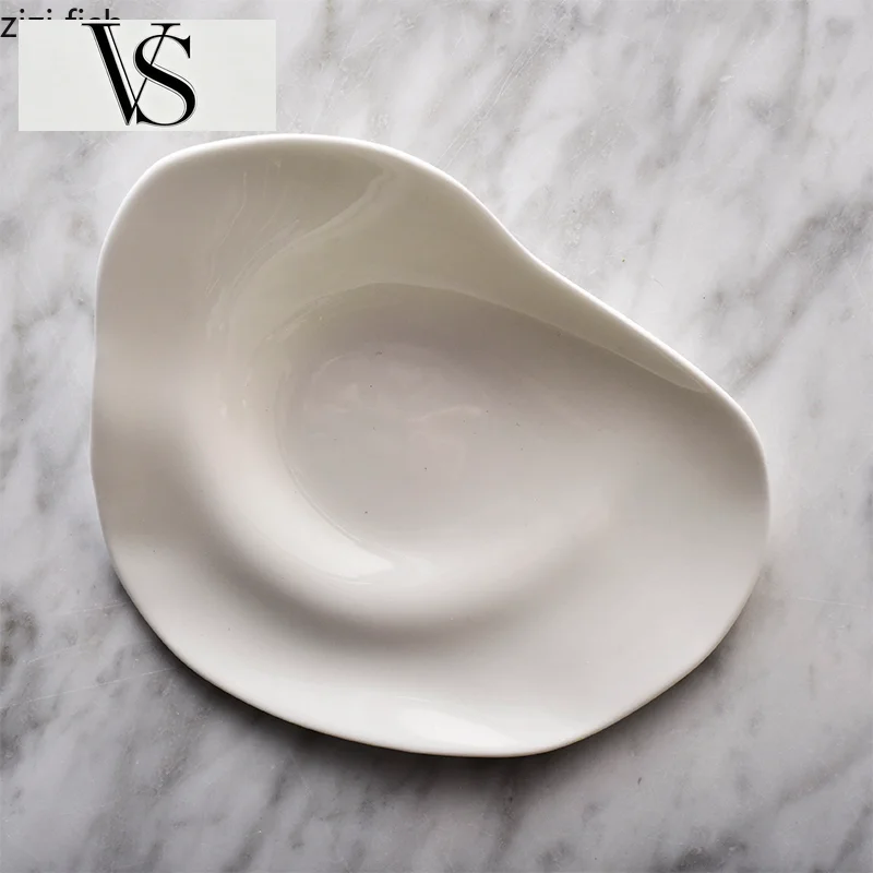 Plate Sauce Dish Snack Tray Dessert Serving Bowl Plates Cake PAN Ultra-Thin China Bone Dinner Plate White Irregular Ceramic